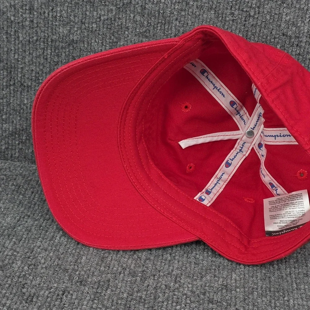 Champion Hat Cap Strap Back Adjustable Red‎ Twill Gym Hike Pickleball Golf Mens